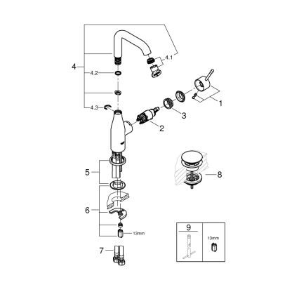 GROHE 23799001 - Misturadora de lavatório ESSENCE, tamanho L, acabamento cromado brilhante