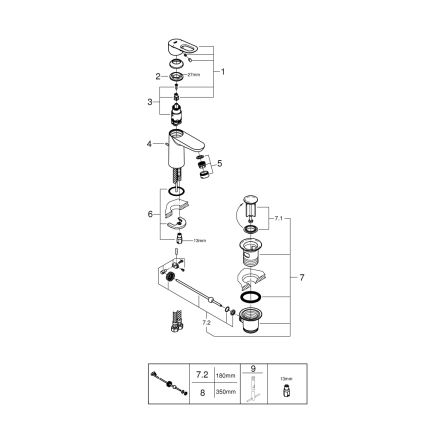 GROHE 23803000 - Torneira para lavatório EUROSMART cromado brilhante