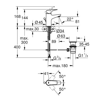 GROHE 23809000 - Torneira para lavatório START FLOW DN 15, cromado brilhante