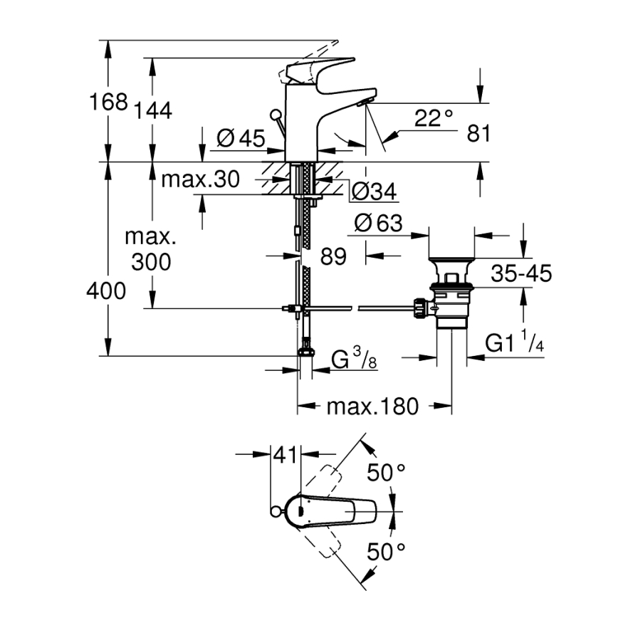 GROHE 23809000 - Torneira para lavatório START FLOW DN 15, cromado brilhante