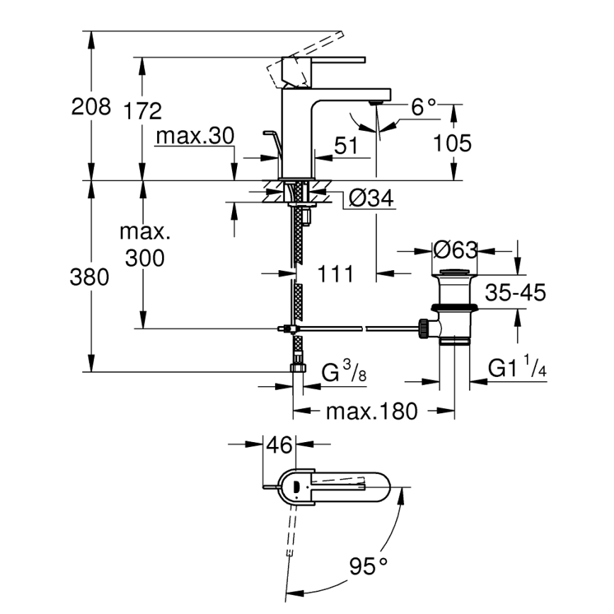 GROHE 23870003 - Misturadora para lavatório PLUS, tamanho S, cromo brilhante