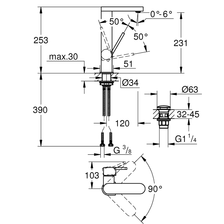 GROHE 23873003 - Misturador para lavatório PLUS, tamanho L, acabamento cromado polido