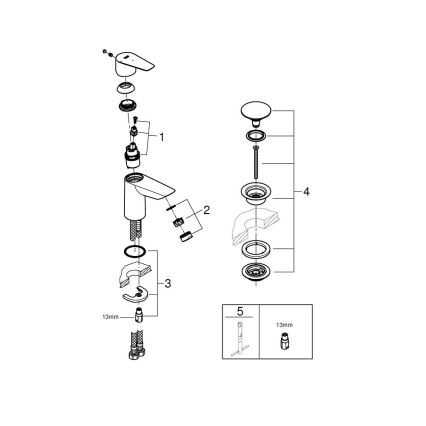GROHE 23900001 - Torneira de lavatório START EDGE, tamanho S, cromo brilhante