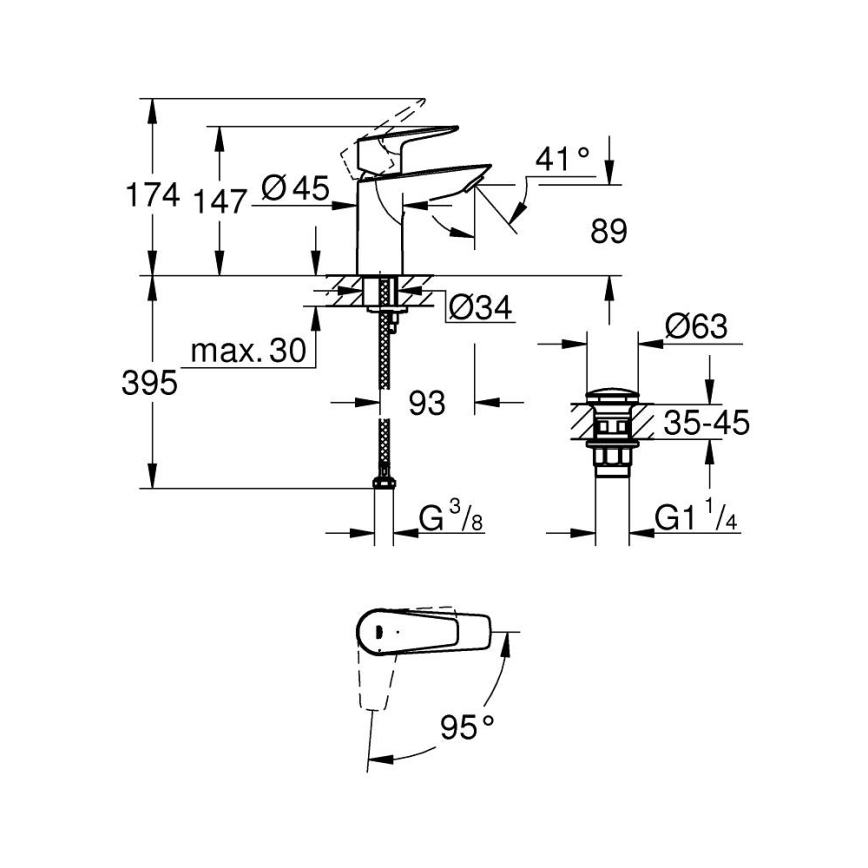 GROHE 23900001 - Torneira de lavatório START EDGE, tamanho S, cromo brilhante