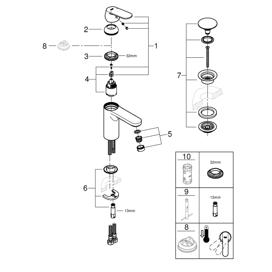 GROHE 23926000 - Torneira para lavatório DN 15, tamanho M, acabamento cromado brilhante