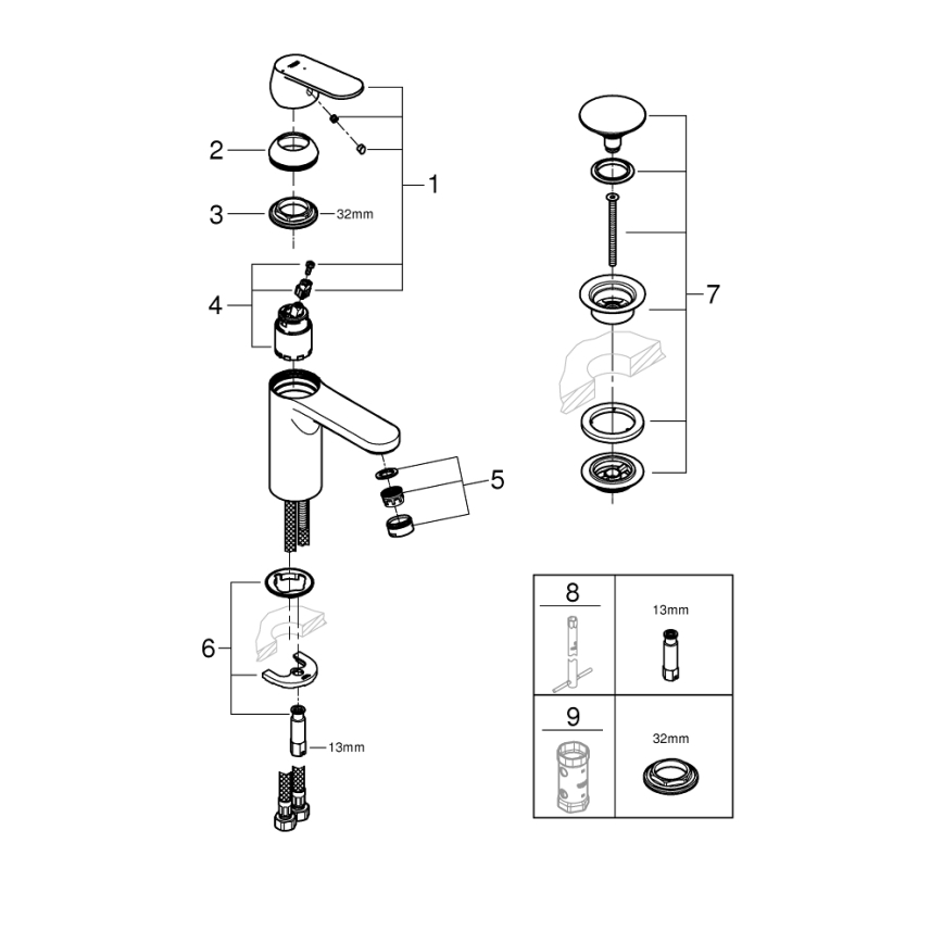 GROHE 23928000 - Misturadora para lavatório DN 15, tamanho M, acabamento cromado brilhante