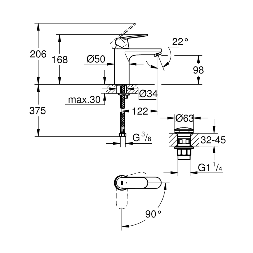 GROHE 23928000 - Misturadora para lavatório DN 15, tamanho M, acabamento cromado brilhante
