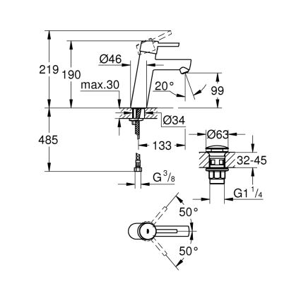 GROHE 23932001 - Misturador para lavatório EUROSMART, tamanho M, cromado brilhante