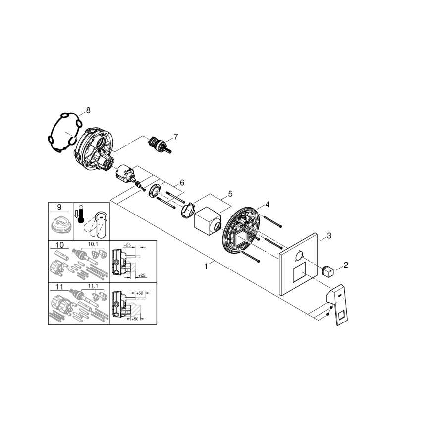 GROHE 24094000 - Misturador EUROCUBE com desviador de 3 vias cromado brilhante