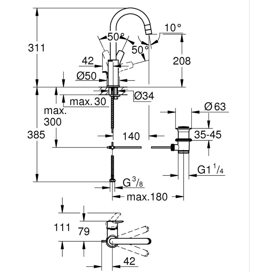 GROHE 24203002 - Misturadora de lavatório START tamanho L cromo brilhante