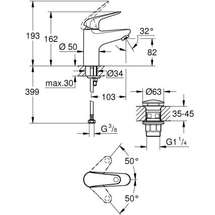 GROHE 24318001 - Misturador para lavatório SWIFT 162 mm cromado brilhante