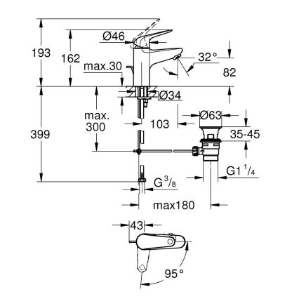 GROHE 24322001 - Misturador para lavatório SWIFT DN 15 cromado brilhante