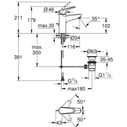 GROHE 24325001 - Torneira de lavatório SWIFT DN 15, tamanho M, cromada brilhante