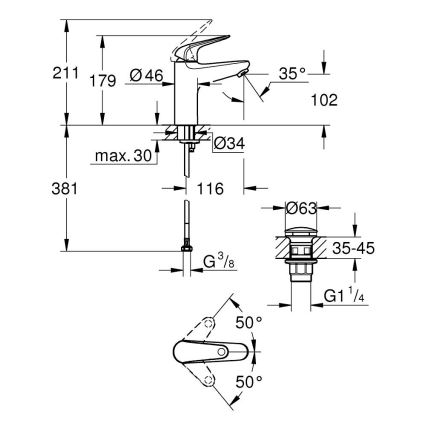 GROHE 24326001 - Misturadora para lavatório SWIFT DN 15 tamanho M, cromado brilhante