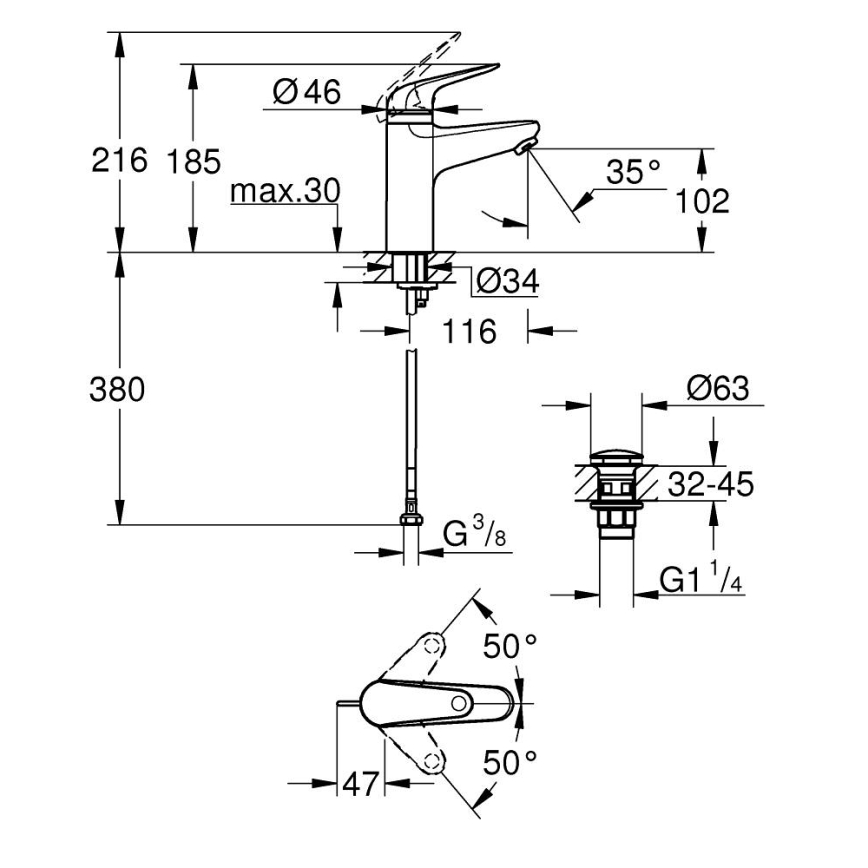 GROHE 24327001 - Torneira para lavatório SWIFT tamanho M, cromado brilhante