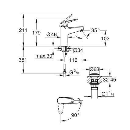 GROHE 24329001 - Misturador para lavatório SWIFT DN 15 cromo brilhante