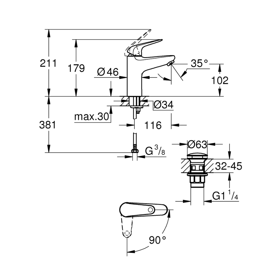 GROHE 24329001 - Misturador para lavatório SWIFT DN 15 cromo brilhante