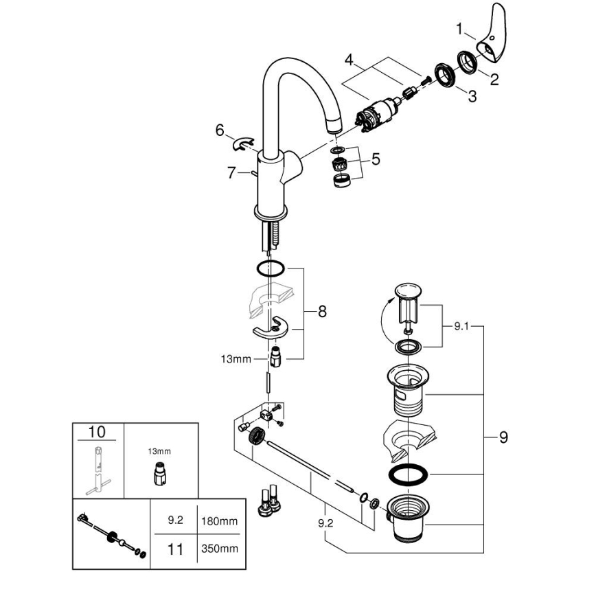 GROHE 24330001 - Misturador para lavatório EUROSMART, tamanho L, acabamento cromado brilhante