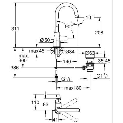 GROHE 24330001 - Misturador para lavatório EUROSMART, tamanho L, acabamento cromado brilhante