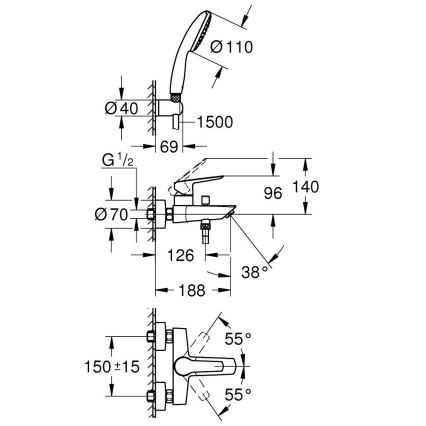 GROHE 25283002 - Misturador de banheira com acessórios DN 15 cromado brilhante