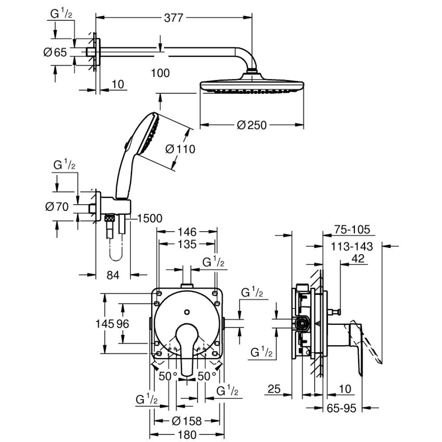 GROHE 25292000 - Sistema de duche encastrado VITALIO START 250 cromado