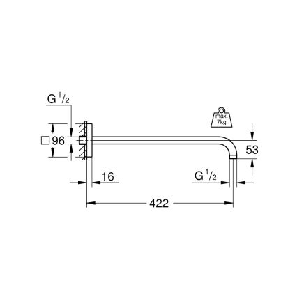 GROHE 26145000 - Braço de chuveiro RAINSHOWER 422 mm cromado brilhante