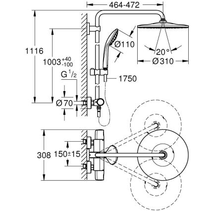 GROHE 26400001 - Sistema de duche VITALIO JOY SYSTEM 310 450 mm cromado brilhante