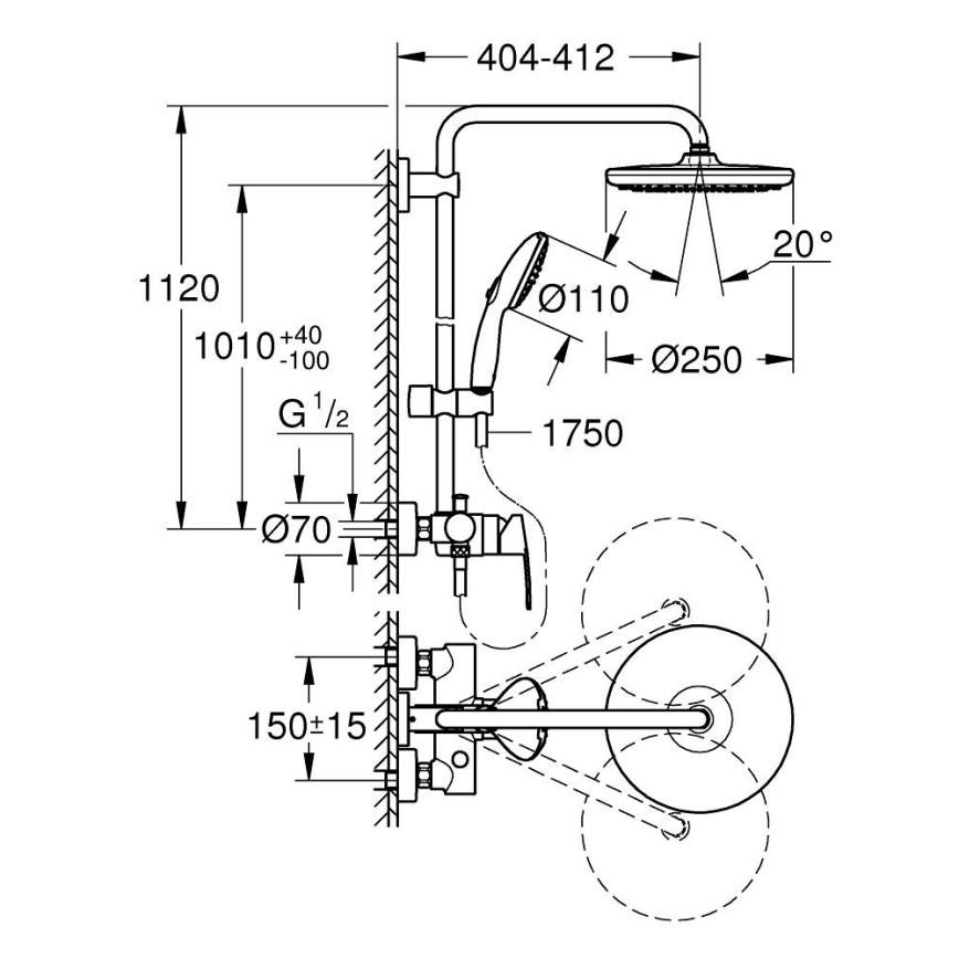 GROHE 26679001 - Sistema de duche VITALIO START 250/390 mm cromado brilhante