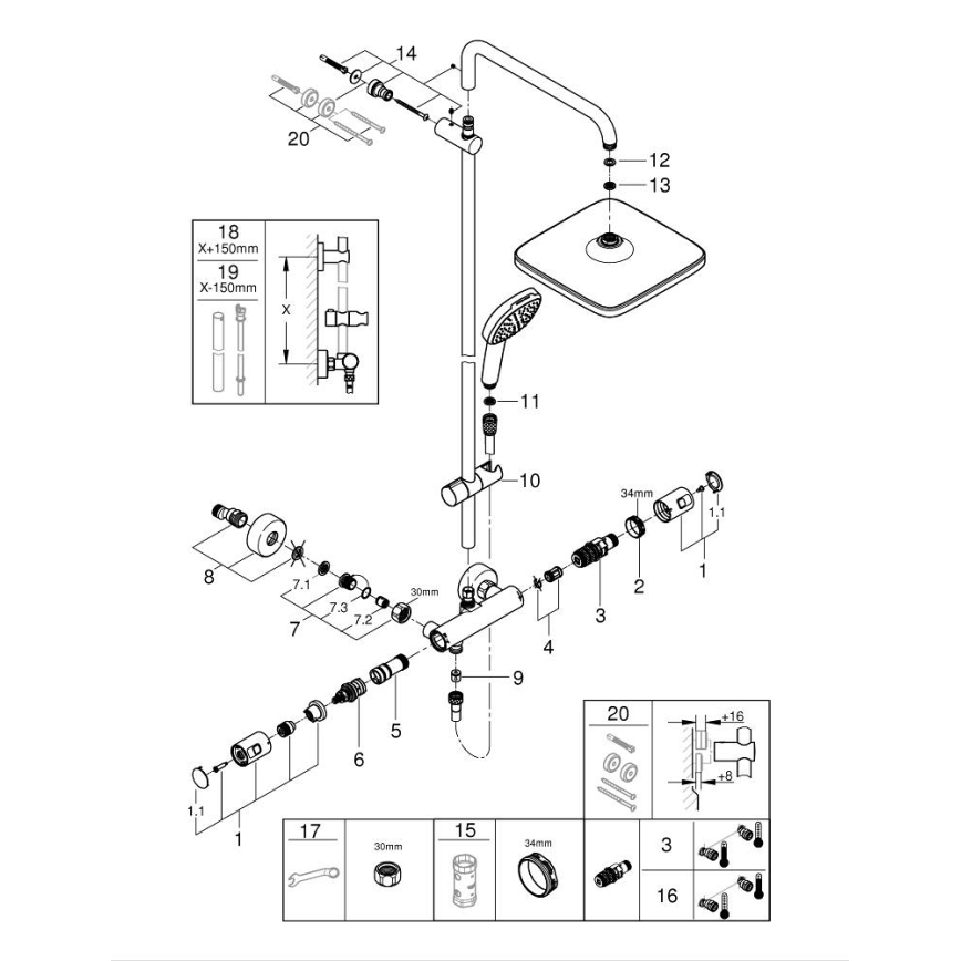 GROHE 266962431 - Sistema de duche VITALIO COMFORT 250 250 × 250 mm preto