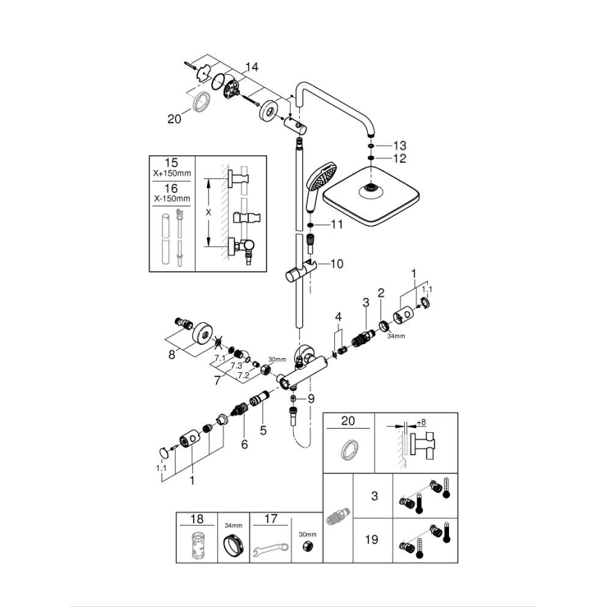 GROHE 26697001 - Sistema de duche VITALIO COMFORT 250 250 × 250 mm cromado brilhante