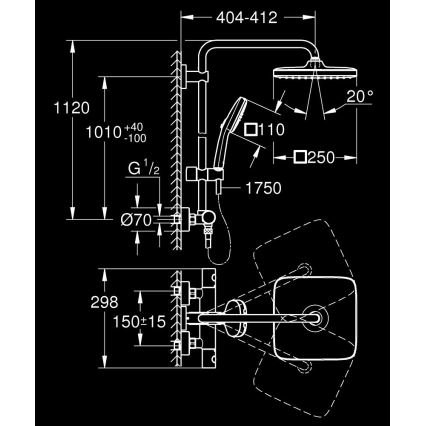 GROHE 26697001 - Sistema de duche VITALIO COMFORT 250 250 × 250 mm cromado brilhante