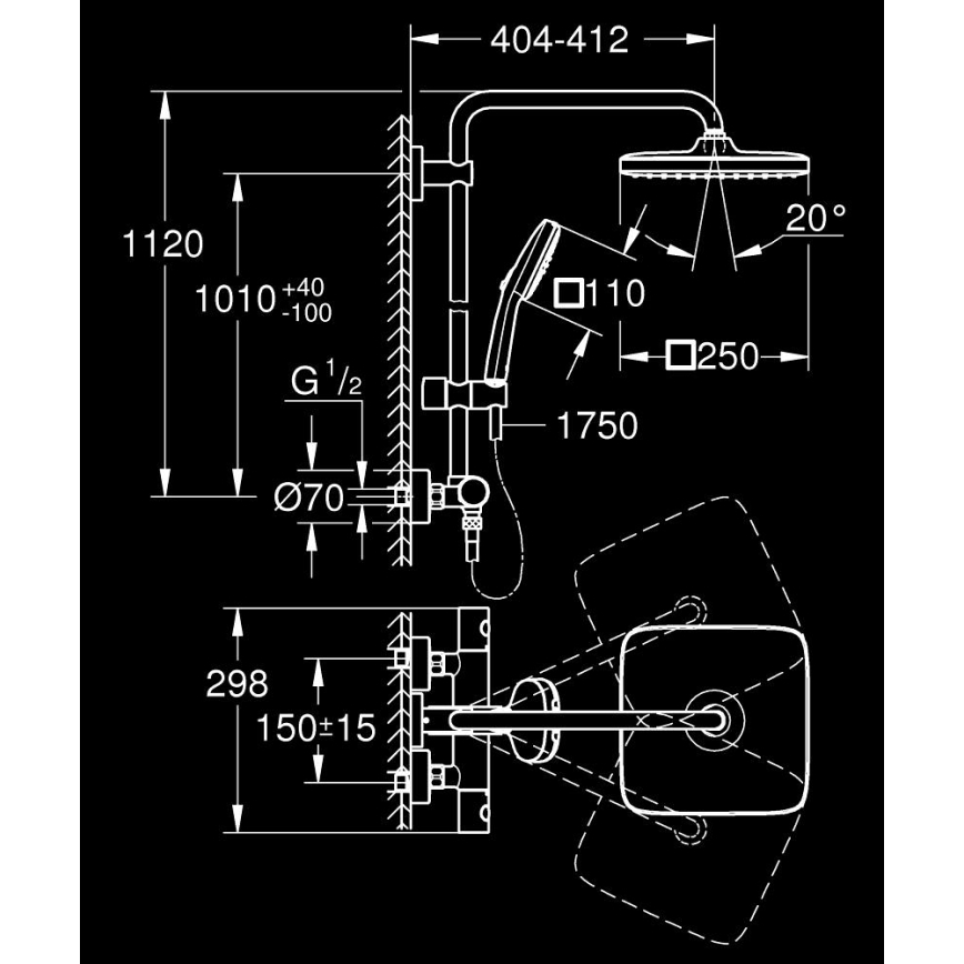 GROHE 26697001 - Sistema de duche VITALIO COMFORT 250 250 × 250 mm cromado brilhante
