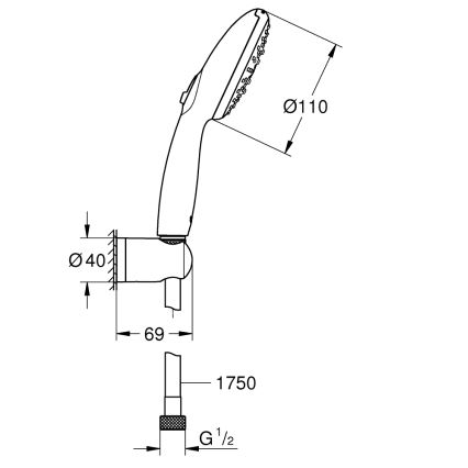GROHE 26769001 - Conjunto de duche VITALIO START 110 1750 mm cromado brilhante