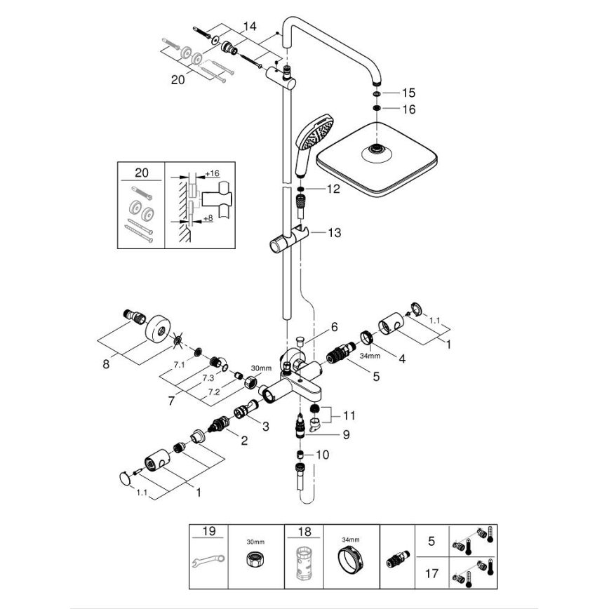 GROHE 26984001 - Sistema de duche VITALIO COMFORT 390 mm, acabamento cromado brilhante