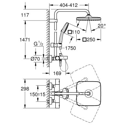 GROHE 26984001 - Sistema de duche VITALIO COMFORT 390 mm cromado brilhante