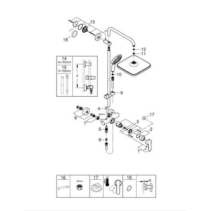 GROHE 26985001 - Sistema de duche VITALIO COMFORT 250 250 × 250 mm cromado brilhante