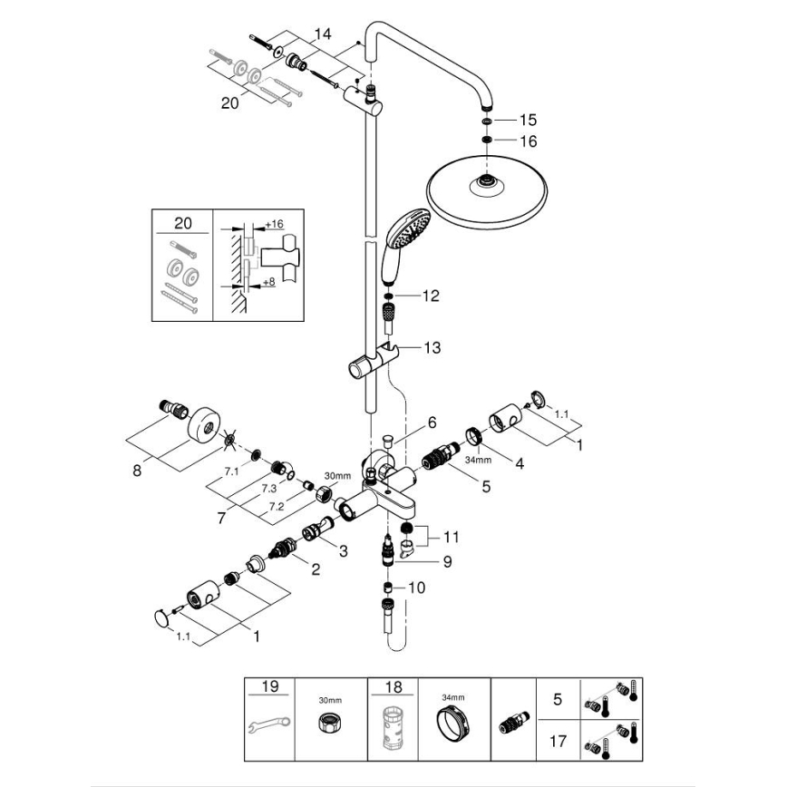 GROHE 26988001 - Sistema de duche VITALIO START SYSTEM 390 mm, cromado brilhante