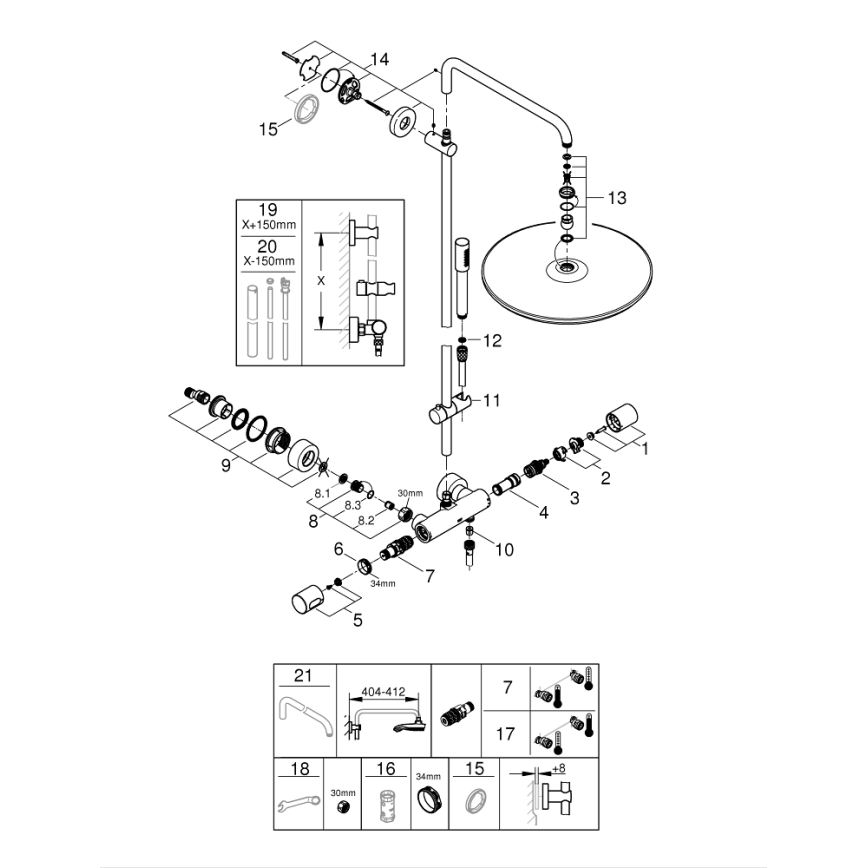 GROHE 27174001 - Sistema de duche RAINSHOWER SYSTEM 400 450 mm cromado brilhante