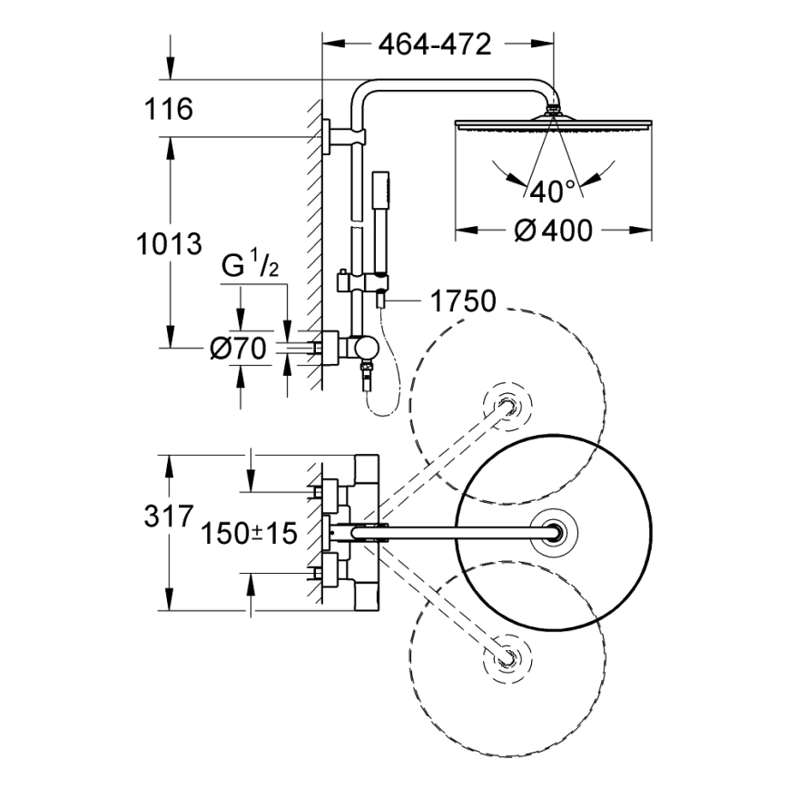 GROHE 27174001 - Sistema de duche RAINSHOWER SYSTEM 400 450 mm cromado brilhante