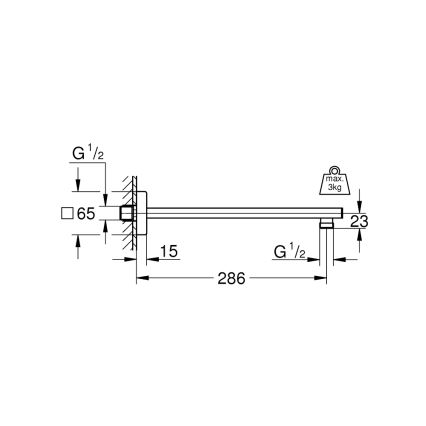 GROHE 27709000 - Braço de duche RAINSHOWER 286 mm cromo brilhante
