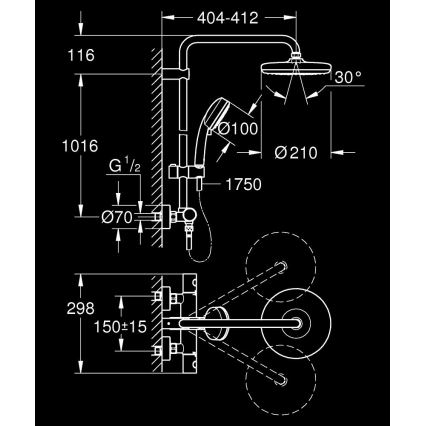 GROHE 27922001 - Conjunto de duche com misturador termostático TEMPESTA COSMOPOLITAN 210, acabamento cromado brilhante