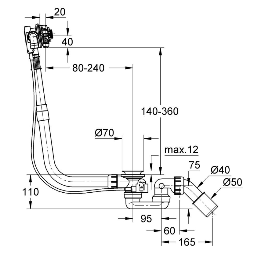 GROHE 28990000 - Conjunto de enchimento, válvula de escoamento e transbordamento para banheira TALENTOFILL cromado