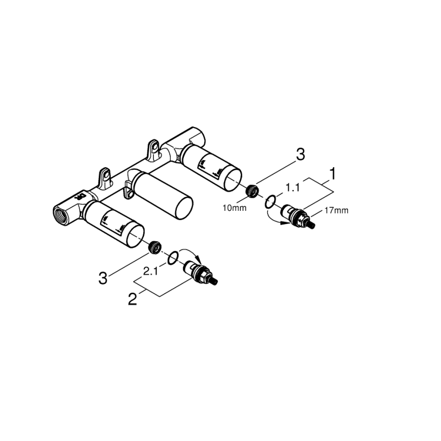 GROHE 29025002 - Corpo encastrado universal para misturador de lavatório de três furos, em latão