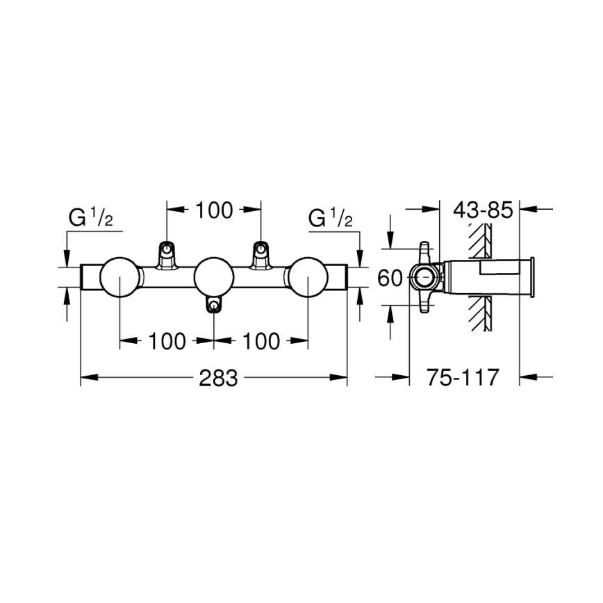 GROHE 29025002 - Corpo encastrado universal para misturador de lavatório de três furos, em latão