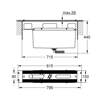 GROHE 29037000 - Corpo de instalação para misturador de banheira com furação de 45 mm, cromado brilhante