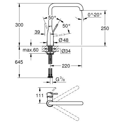 GROHE 30269000 - Misturador de cozinha ESSENCE 292 mm cromado brilhante