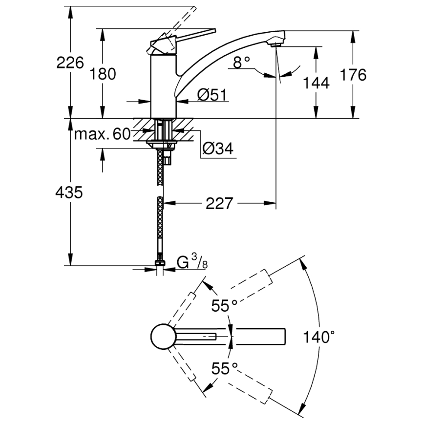 GROHE 30358000 - Misturadora de cozinha SWIFT 227 mm, cromado brilhante