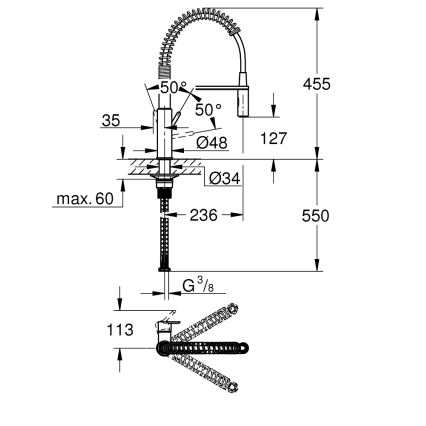 GROHE 30361000 - Misturador de cozinha GET 455 mm, acabamento cromado brilhante