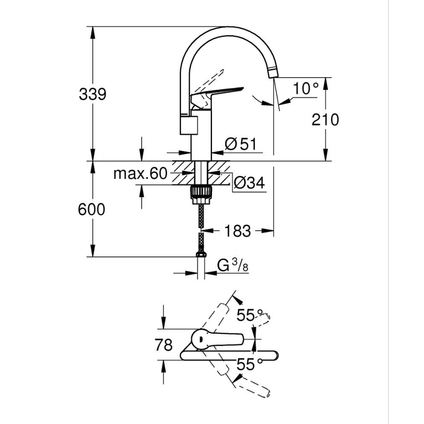 GROHE 304692430 - Torneira de cozinha START 339 mm preta