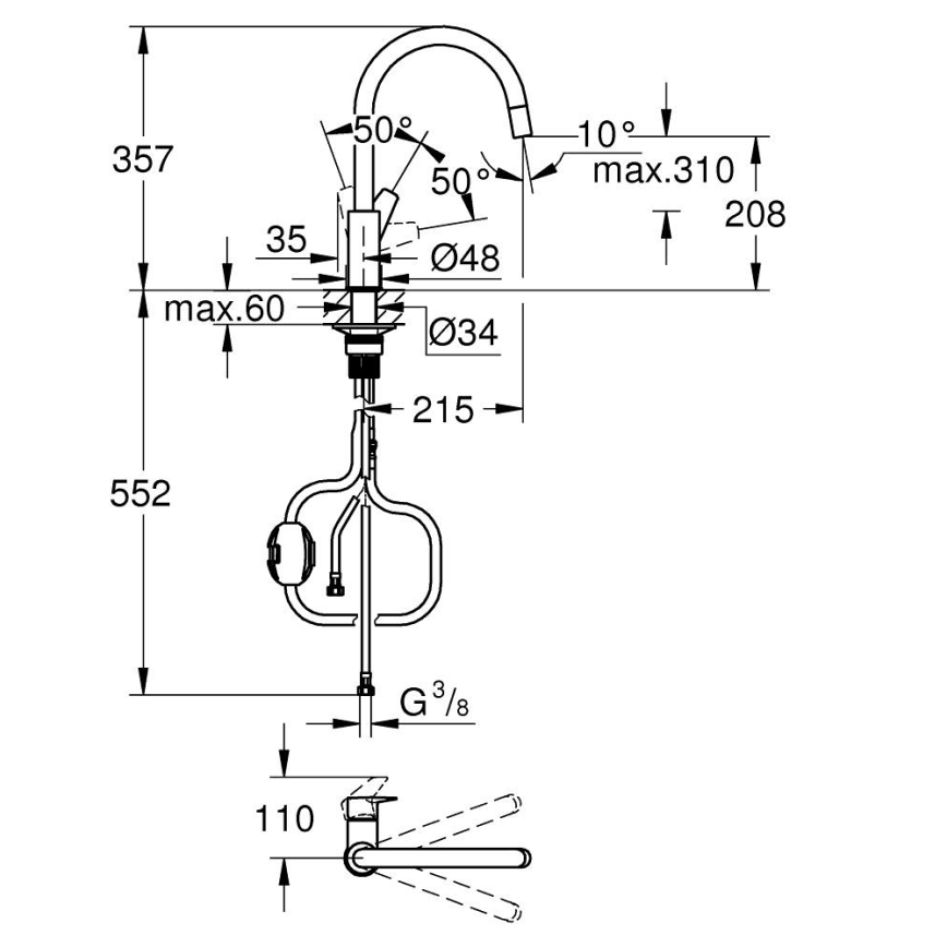 GROHE 30550000 - Misturadora de cozinha START EDGE 357 mm cromado brilhante
